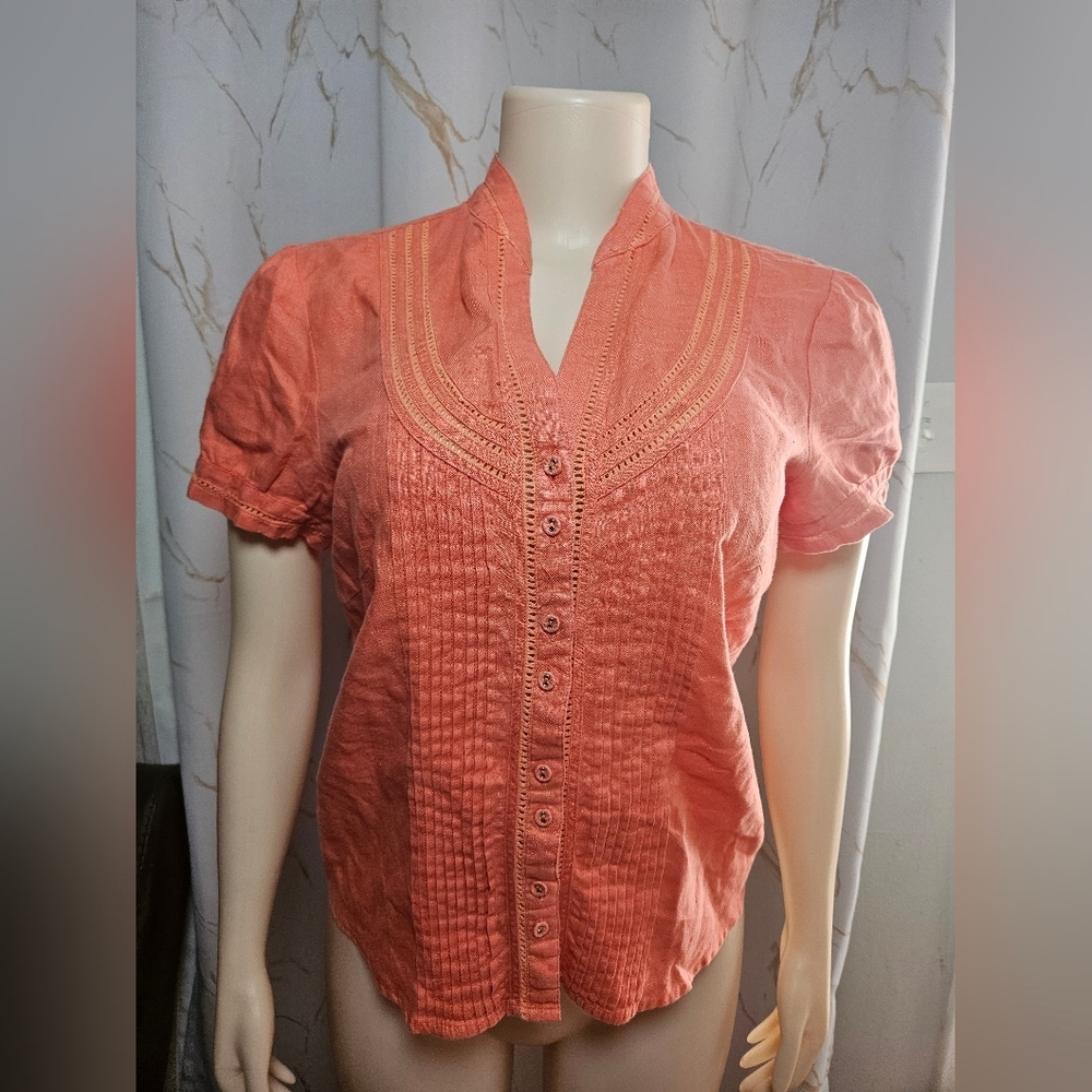 Carole Little Coral Pintuck Button-Front Blouse